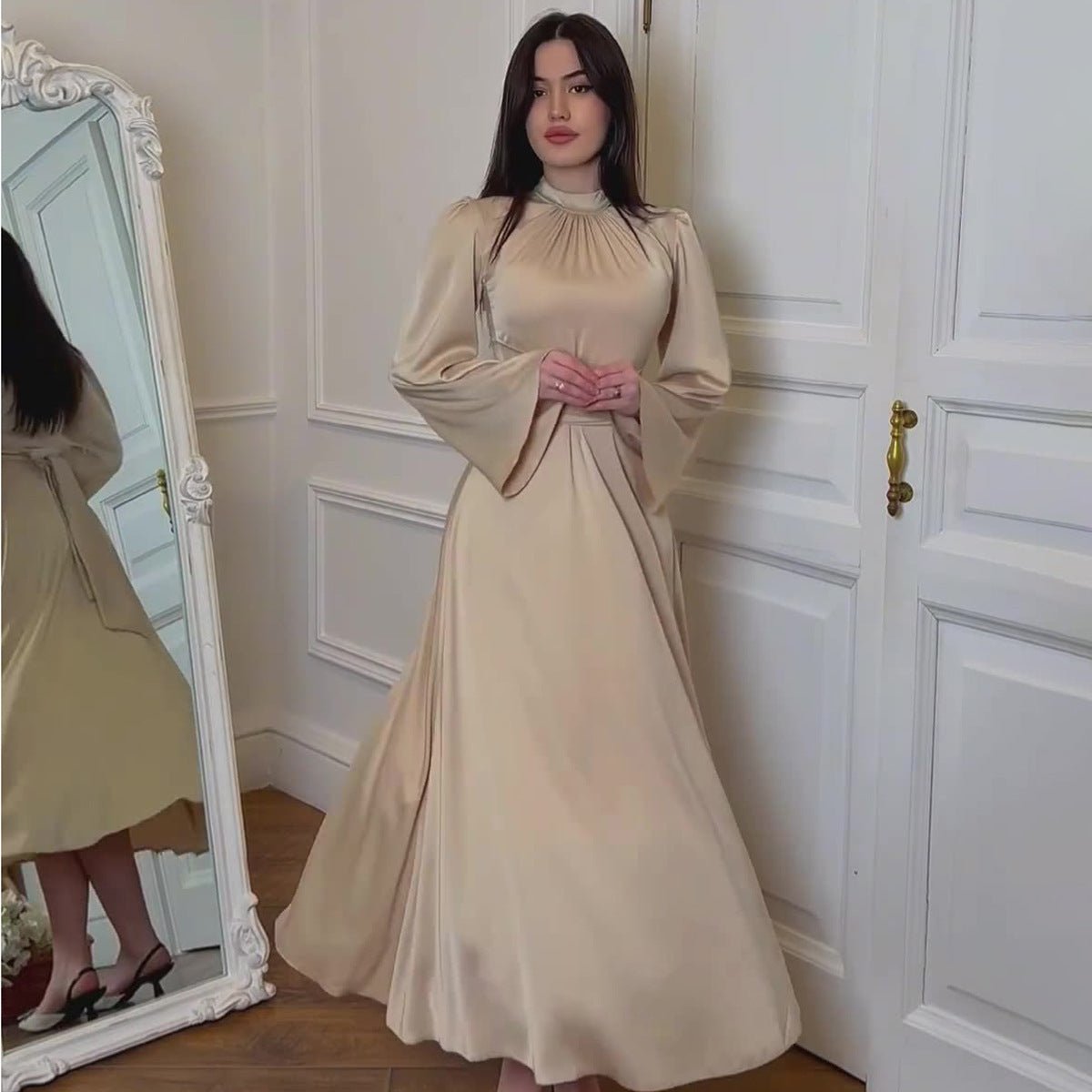 Timeless Waist - Defining Satin Princess Evening Gown Abaya. (MA205) - Mariam's Collection