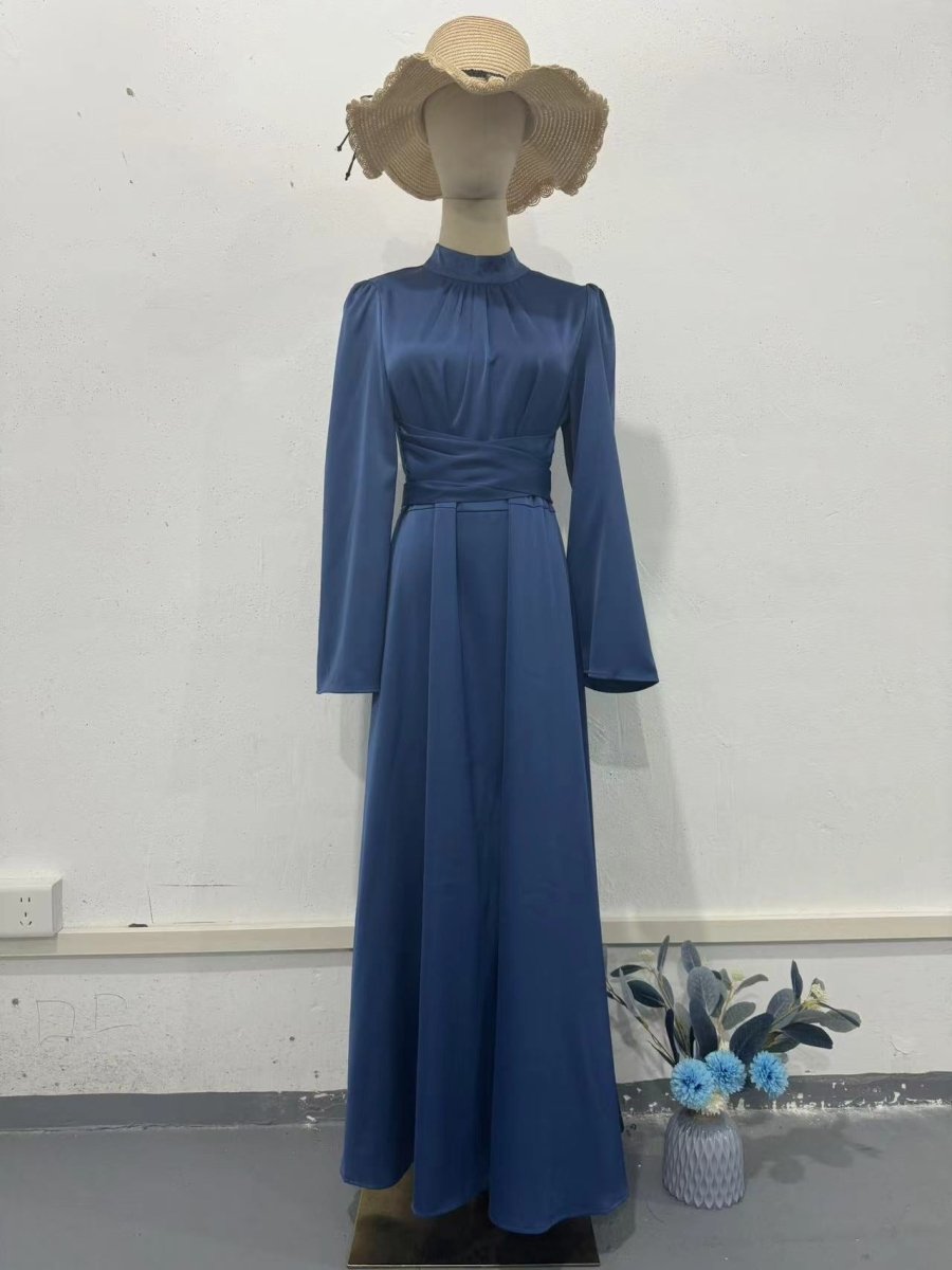 Timeless Waist - Defining Satin Princess Evening Gown Abaya. (MA205) - Mariam's Collection