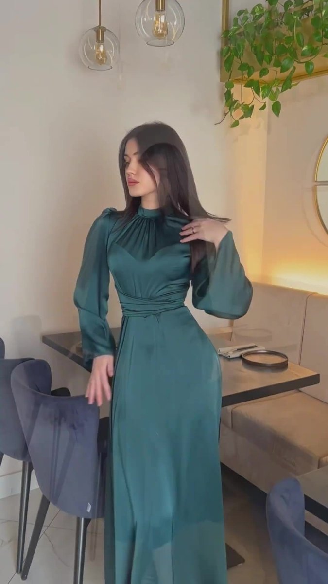 Timeless Waist - Defining Satin Princess Evening Gown Abaya. (MA205) - Mariam's Collection