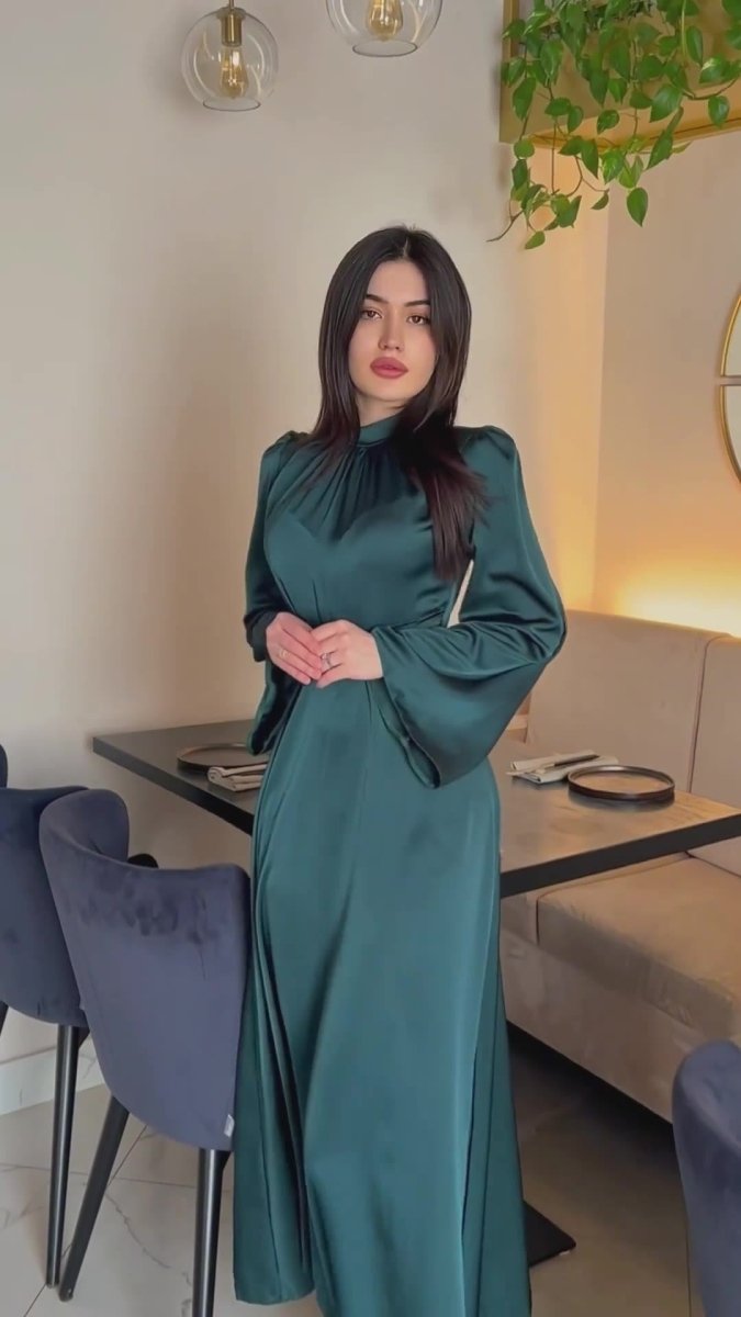 Timeless Waist - Defining Satin Princess Evening Gown Abaya. (MA205) - Mariam's Collection