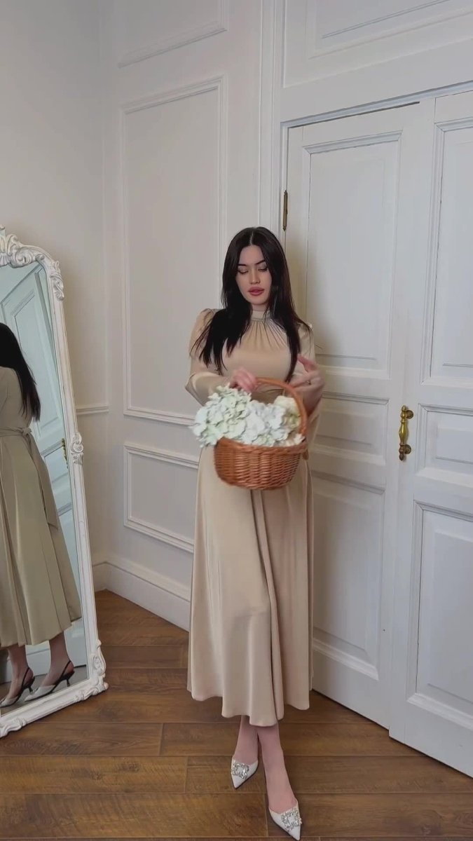 Timeless Waist - Defining Satin Princess Evening Gown Abaya. (MA205) - Mariam's Collection