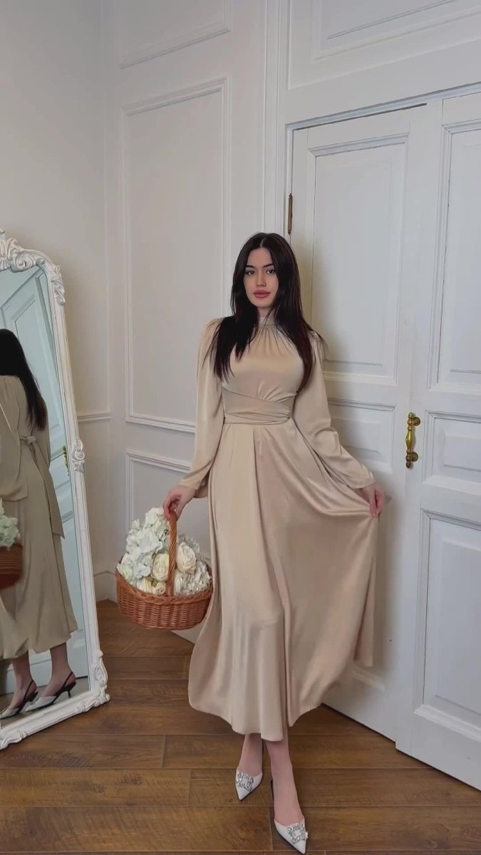 Timeless Waist - Defining Satin Princess Evening Gown Abaya. (MA205) - Mariam's Collection