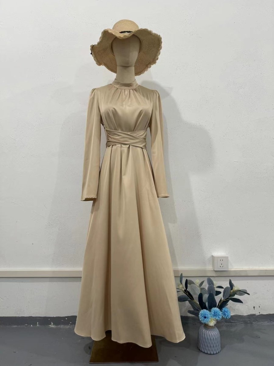 Timeless Waist - Defining Satin Princess Evening Gown Abaya. (MA205) - Mariam's Collection