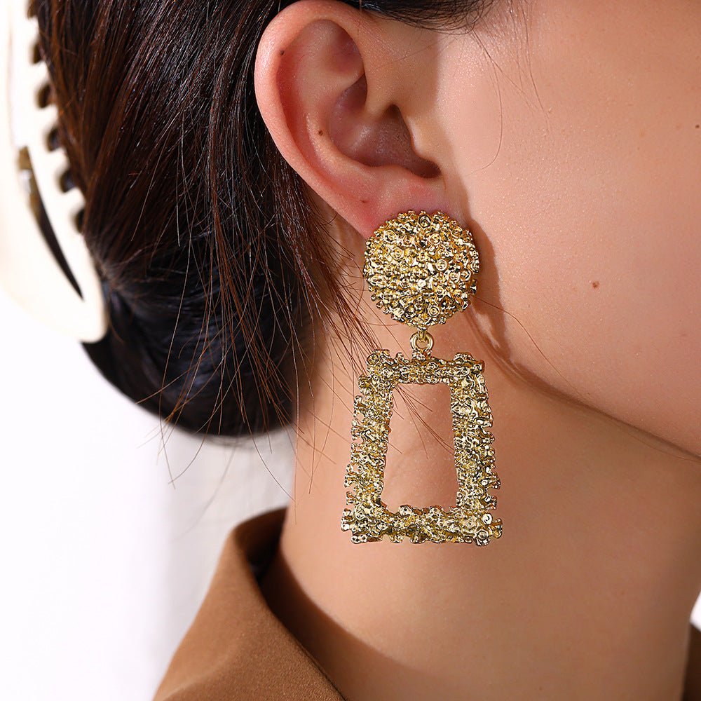 Trapezoid Dangle Earrings with Carved Texture (MAC322) - Mariam's Collection