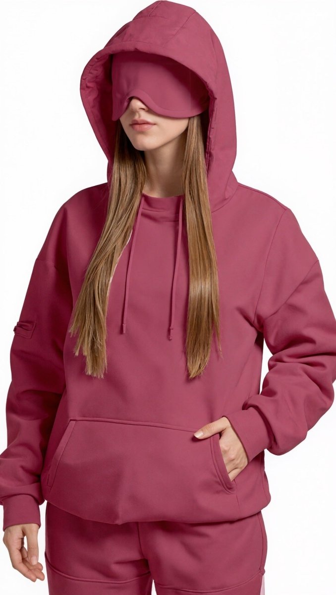 Travel Mode Eye Mask Hoodie | Oversized Pullover with Built - In Sleep Mask(MS209) - Mariam's Collection