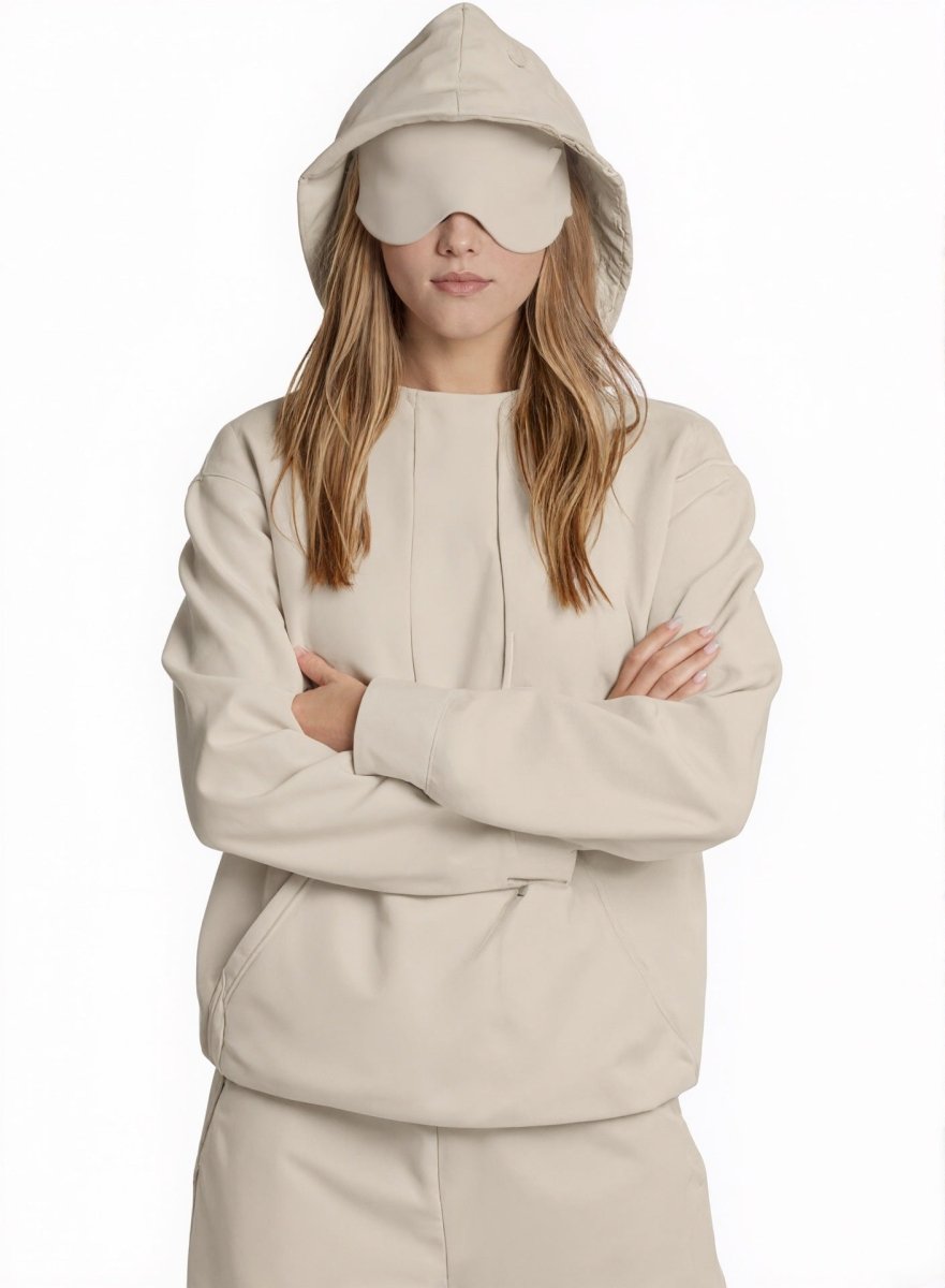 Travel Mode Eye Mask Hoodie | Oversized Pullover with Built - In Sleep Mask(MS209) - Mariam's Collection