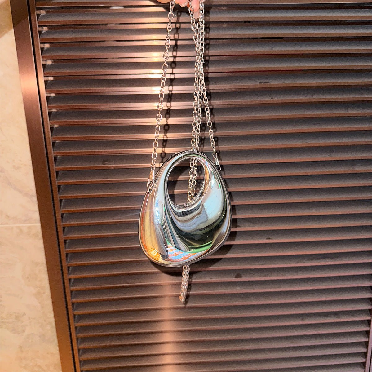 Trendy Acrylic Handbag for Women - Shiny Metal Crossbody/Shoulder Tote (Mini Crescent Design)(MAC239) - Mariam's Collection