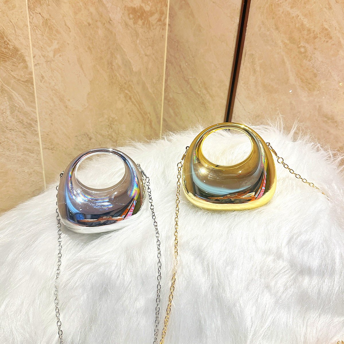 Trendy Acrylic Handbag for Women - Shiny Metal Crossbody/Shoulder Tote (Mini Crescent Design)(MAC239) - Mariam's Collection