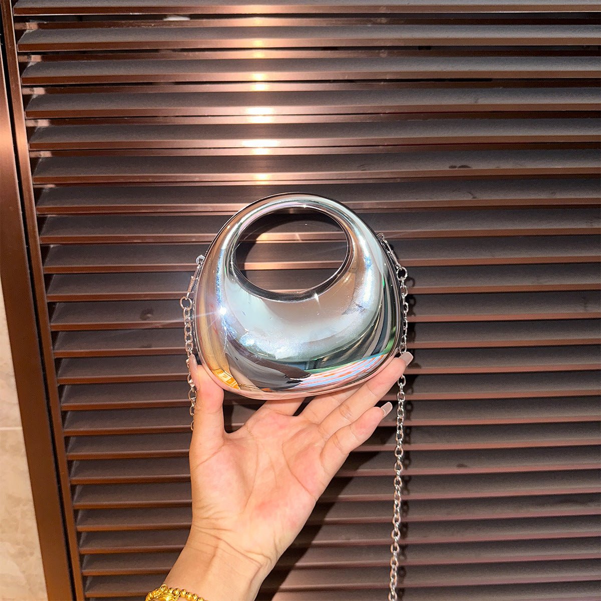 Trendy Acrylic Handbag for Women - Shiny Metal Crossbody/Shoulder Tote (Mini Crescent Design)(MAC239) - Mariam's Collection