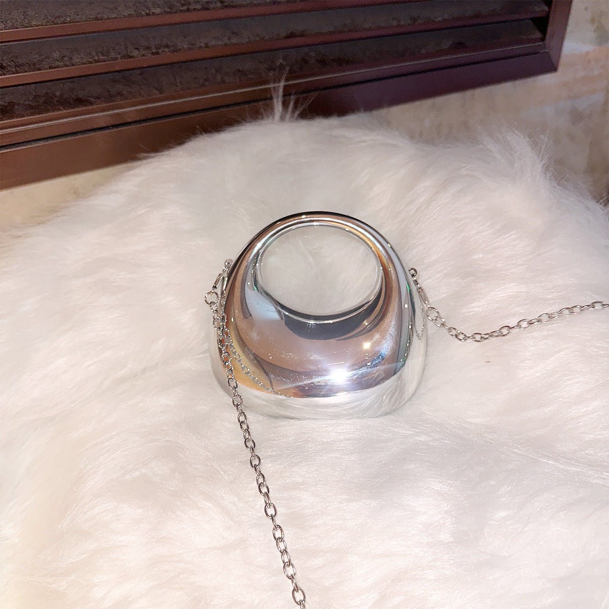 Trendy Acrylic Handbag for Women - Shiny Metal Crossbody/Shoulder Tote (Mini Crescent Design)(MAC239) - Mariam's Collection