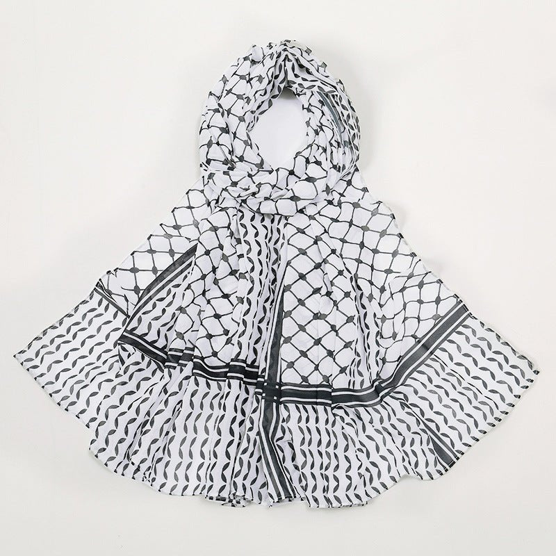 Trendy Women's Chiffon Keffiyeh Scarf with Print – Perfect for Summer, Travel & Islamic Modest Fashion(MH110) - Mariam's Collection