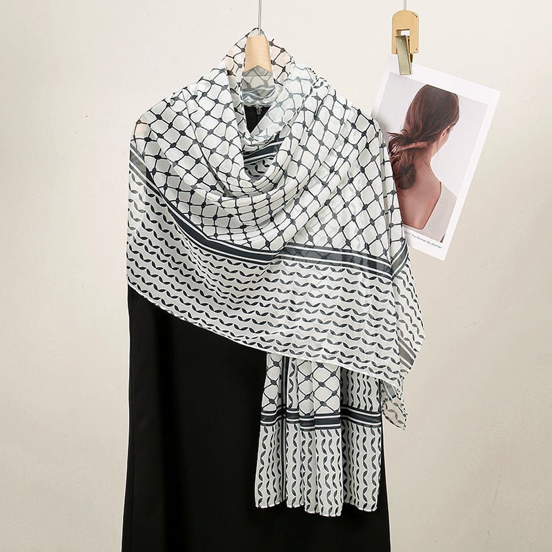 Trendy Women's Chiffon Keffiyeh Scarf with Print – Perfect for Summer, Travel & Islamic Modest Fashion(MH110) - Mariam's Collection