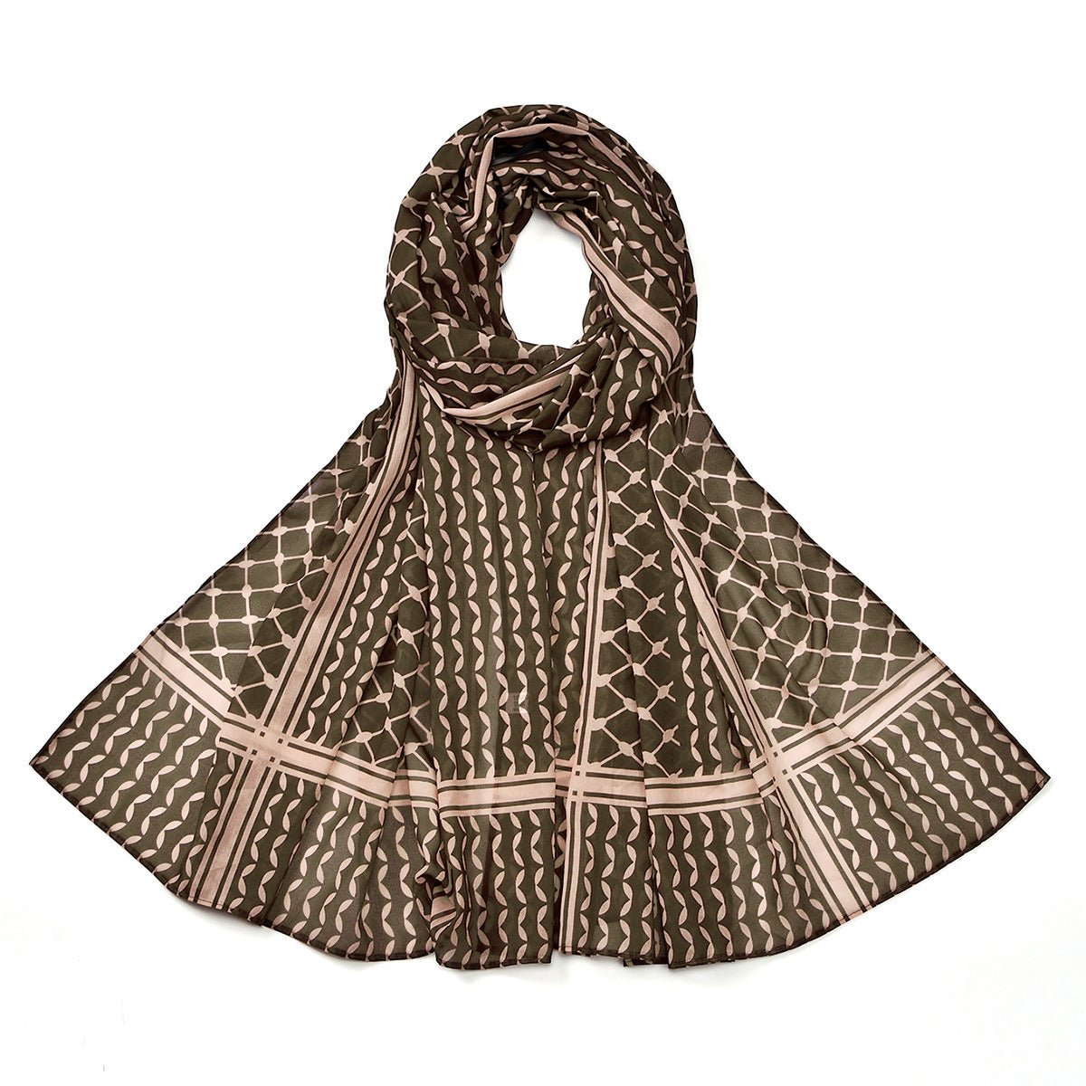 Trendy Women's Chiffon Keffiyeh Scarf with Print – Perfect for Summer, Travel & Islamic Modest Fashion(MH110) - Mariam's Collection