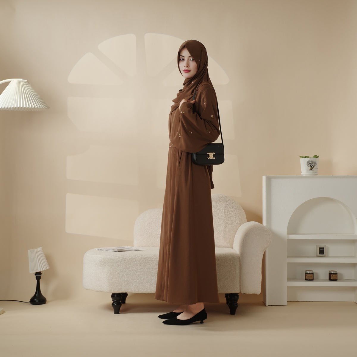 Tulip Embroidery Open Abaya 4 - Piece Set (MOA051) - Mariam's Collection