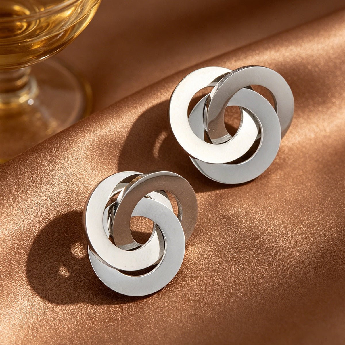 Twisted Triple Hoop Stud Earrings – Geometric Knot Earrings