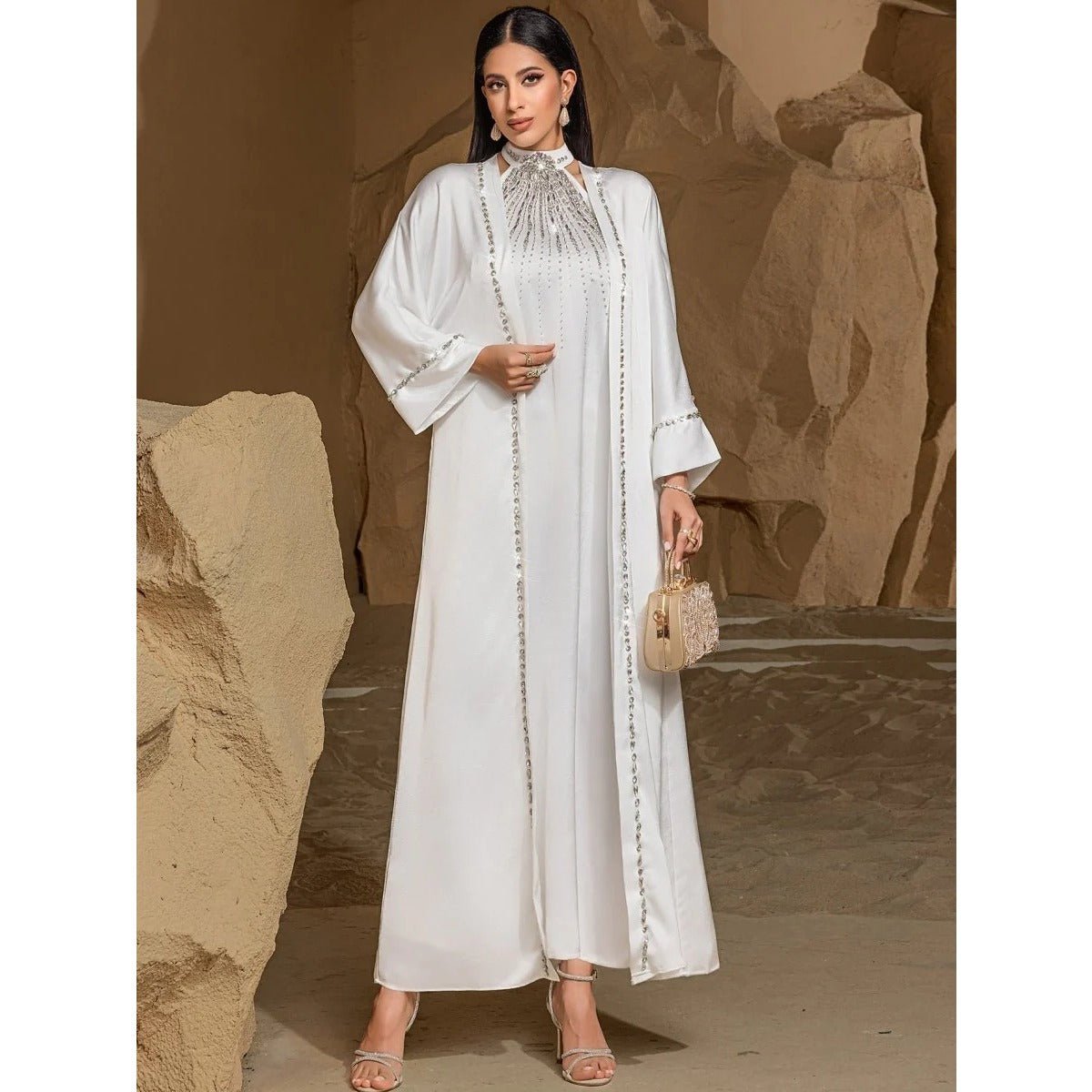 Two - Piece Kaftan Fashion Hand - Stitched Diamond Dress.(MOA150) - Mariam's Collection
