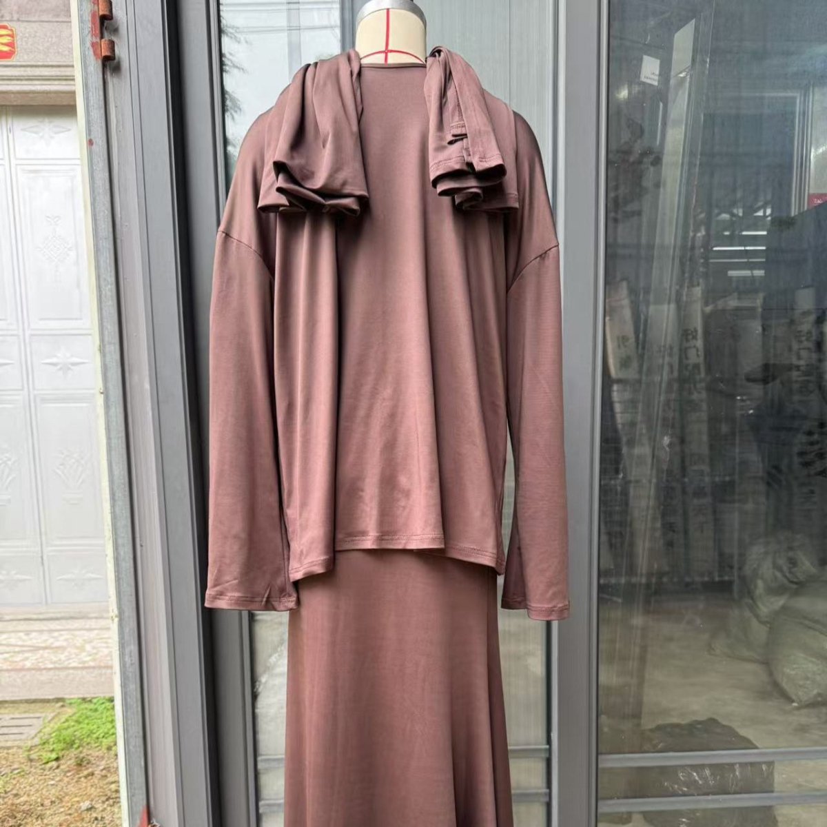 Complete modest outfit with attached headcover and elegant styling