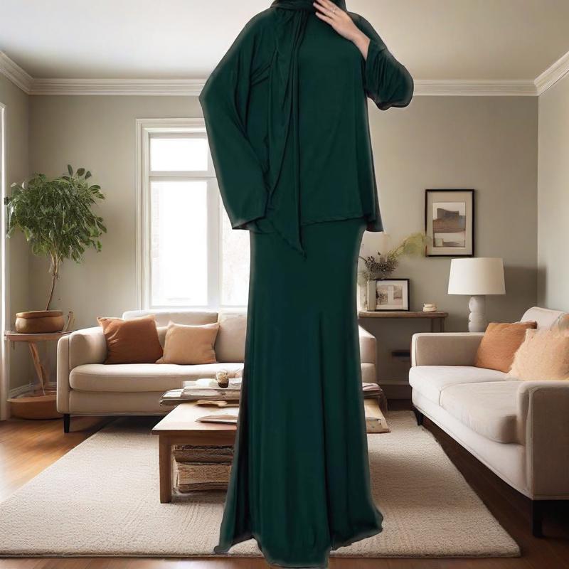 Black modest set with attached hijab for convenient full coverage
