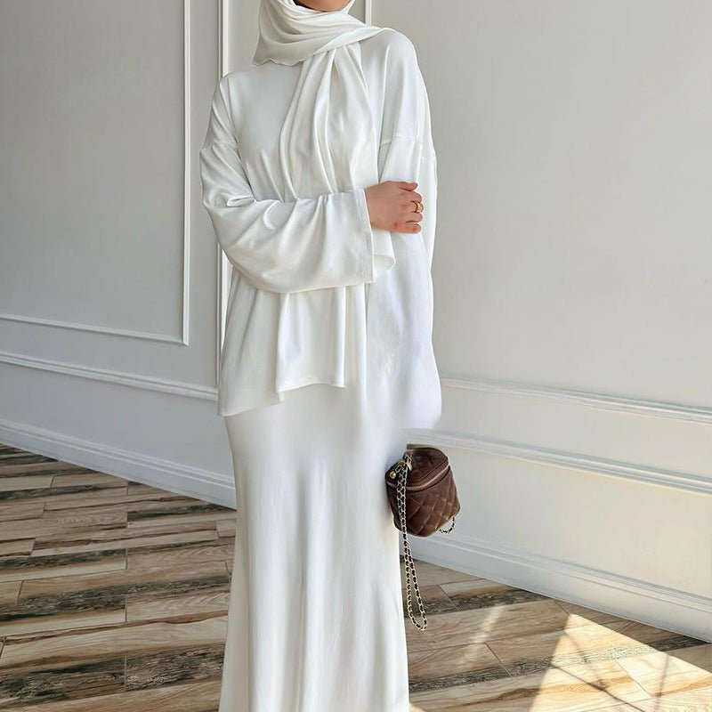 Two-Piece Modest Set with Attached Hijab — Complete Modest Outfit with Headcover