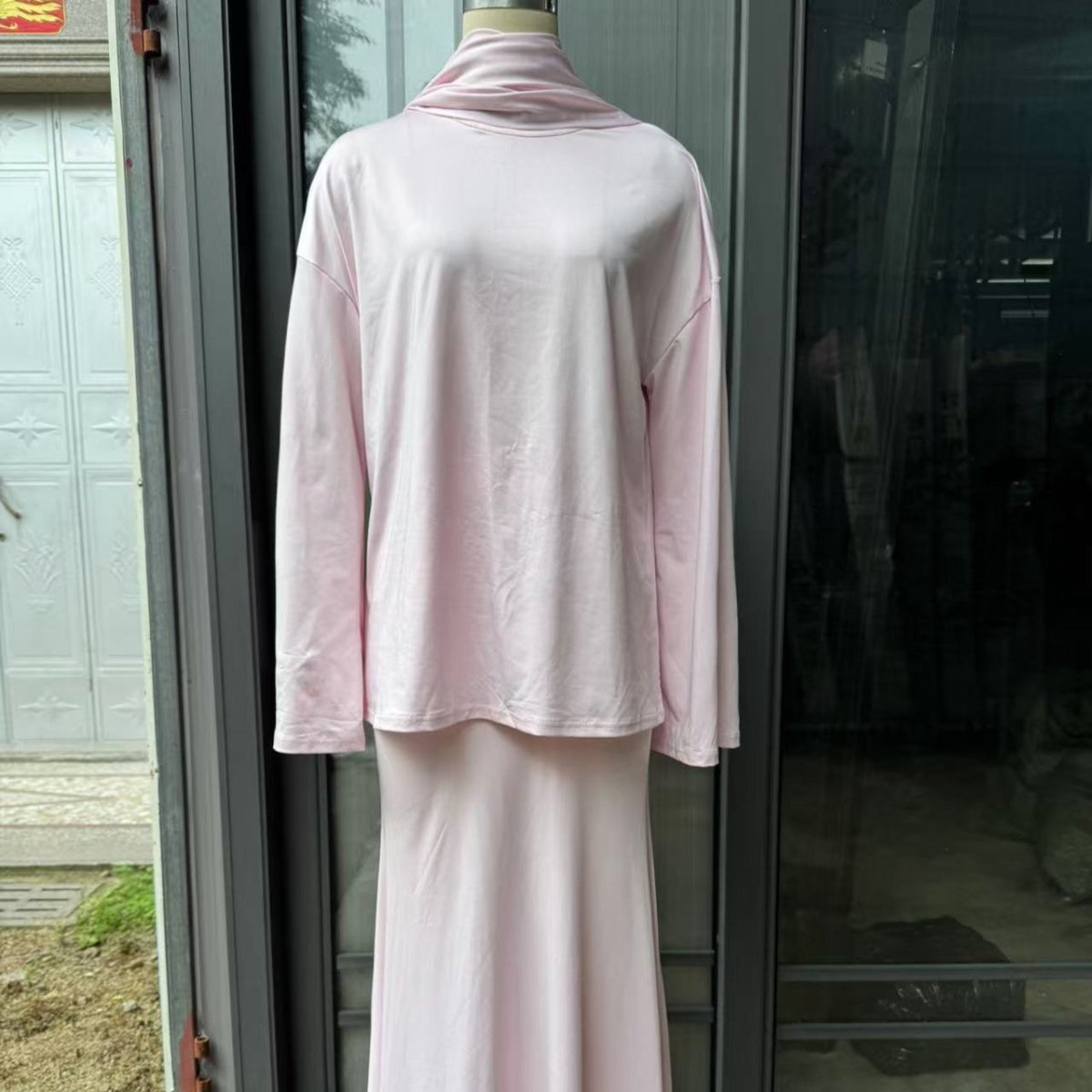 Black two-piece set with practical attached hijab for full modesty