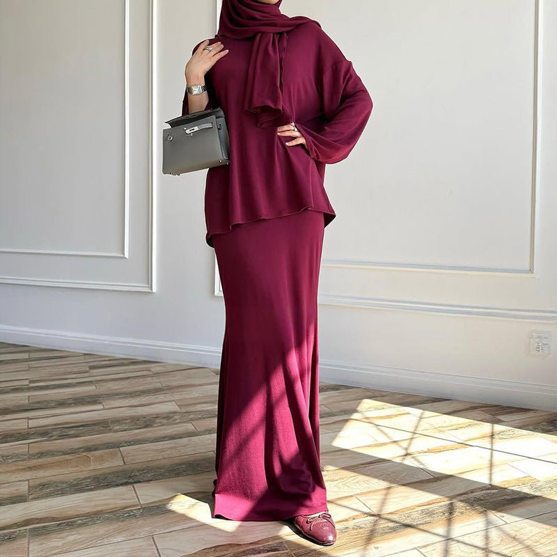 Two-Piece Modest Set with Attached Hijab — Complete Modest Outfit with Headcover