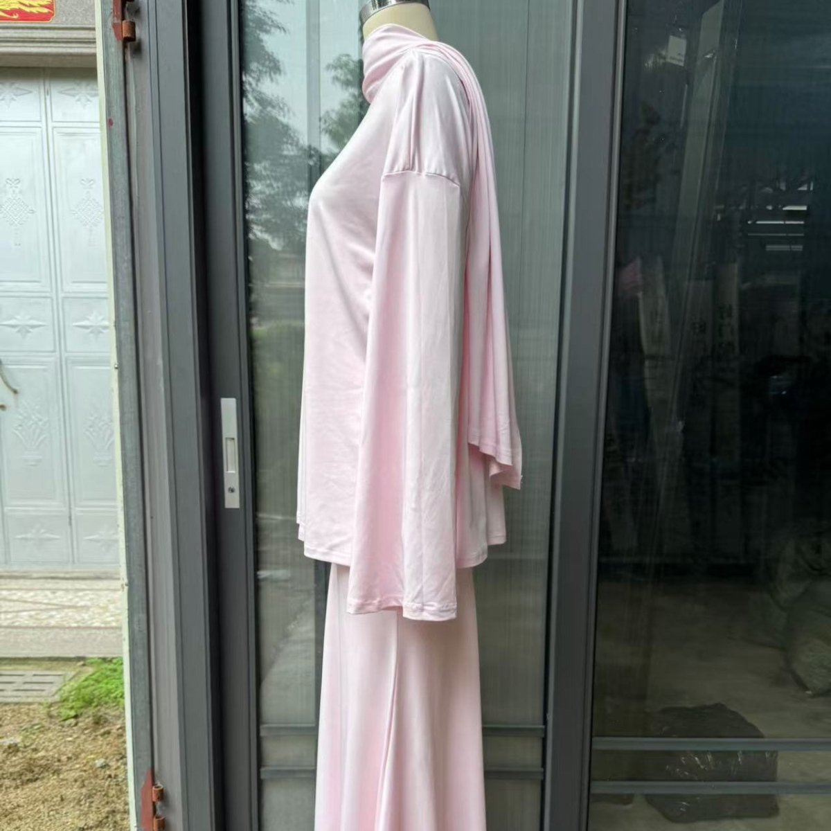 Complete modest outfit with coordinated separates and attached scarf