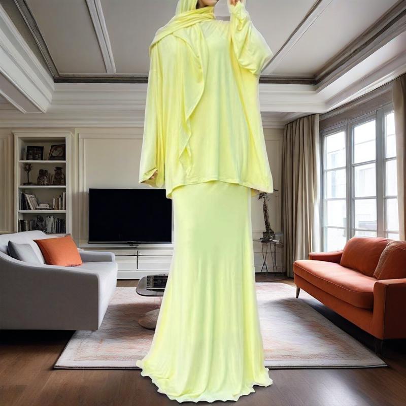 Modest outfit set in black with practical attached head covering