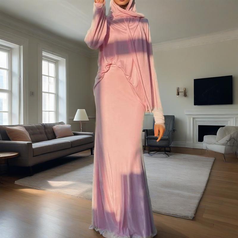 Complete coordinated modest set with built-in hijab attachment