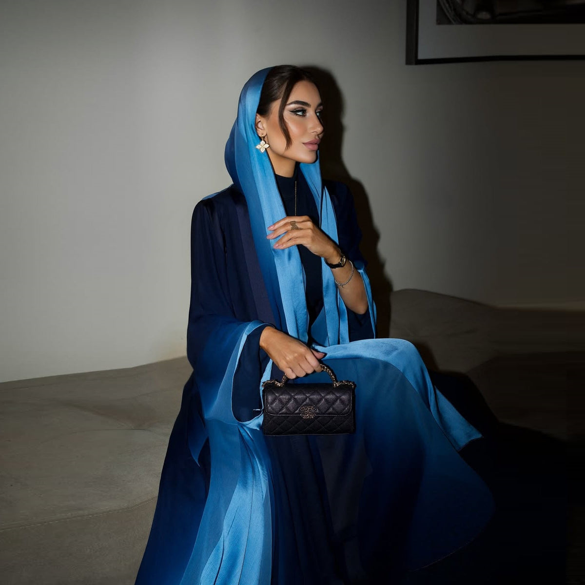 Two-Tone Open Abaya with Hijab – Colour Block Abaya Set
