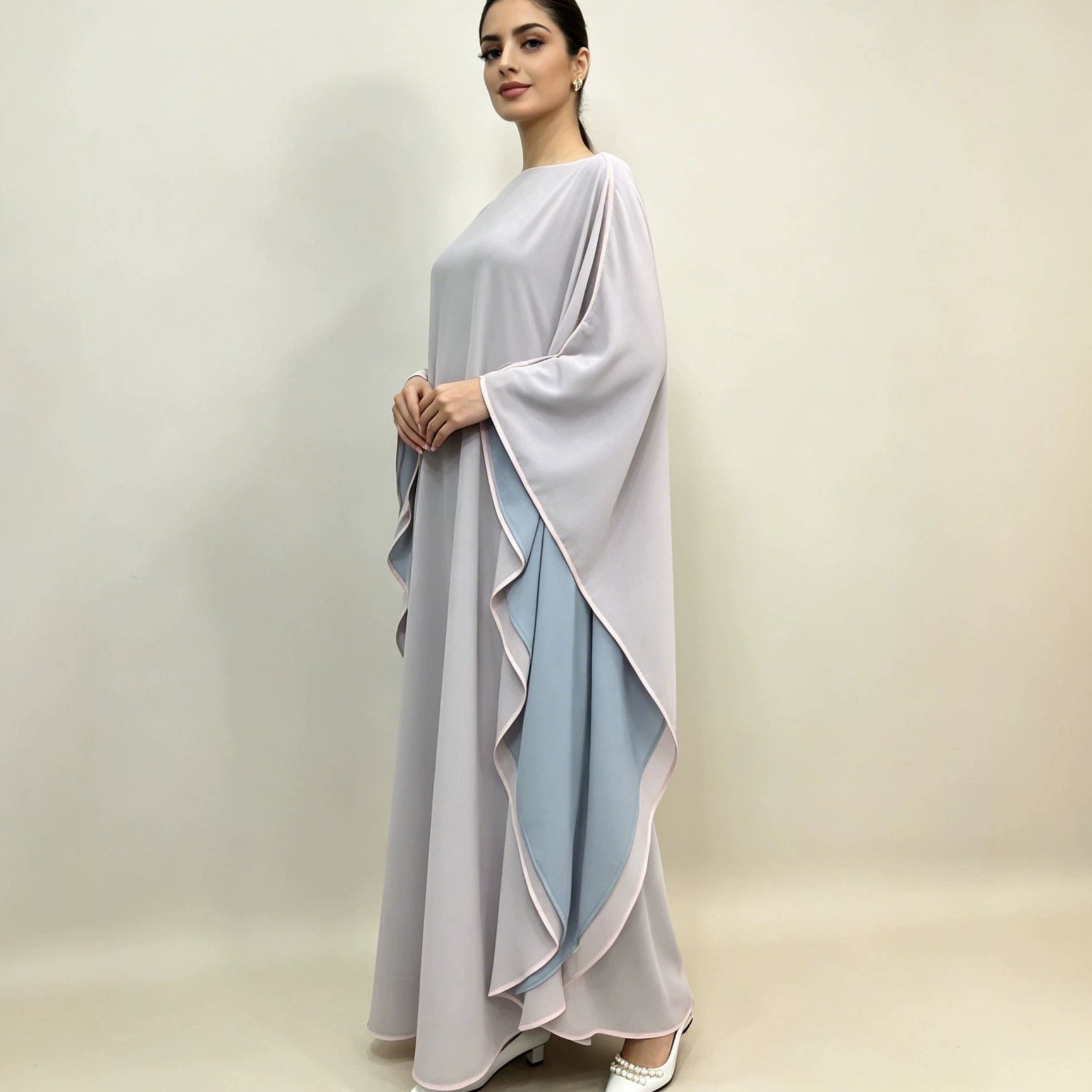 Two-Tone Batwing Sleeve Maxi Abaya – Butterfly Abaya Dress
