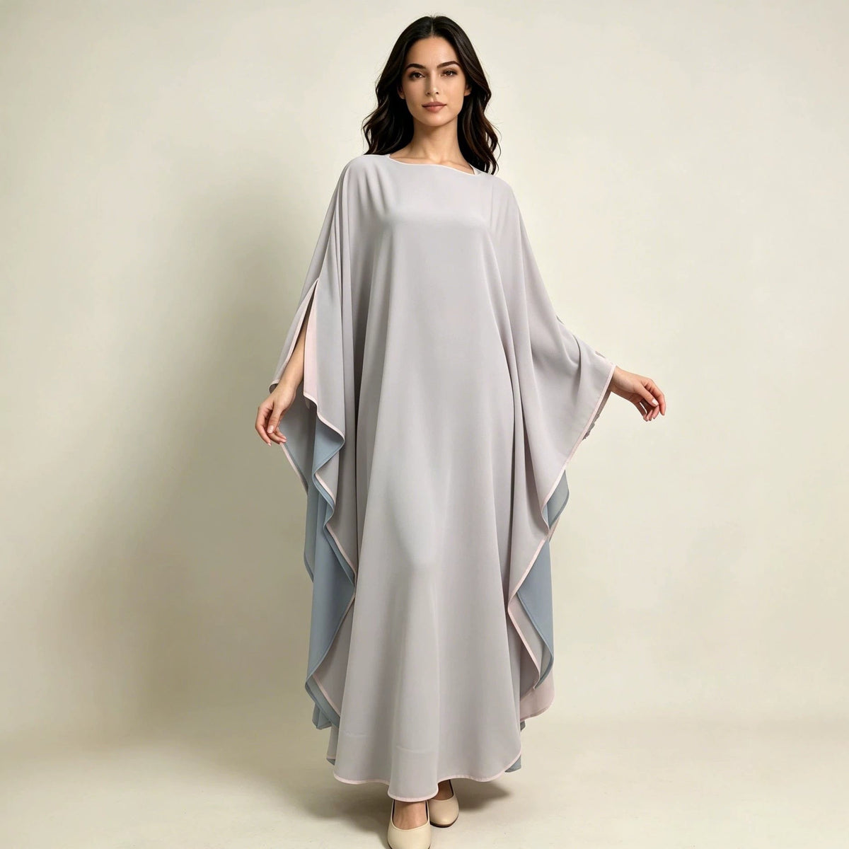 Two-Tone Batwing Sleeve Maxi Abaya – Butterfly Abaya Dress