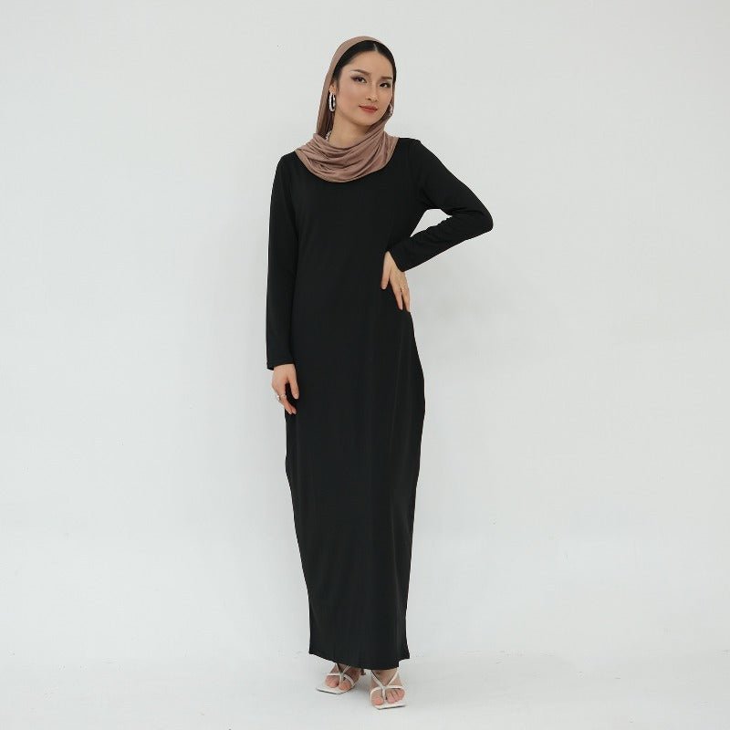 Ultra Long Milk Silk Soft Layering Essential Base Dress | Round Neck Pullover Maxi Underdress(MA319) - Mariam's Collection