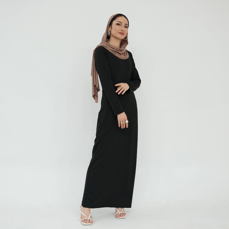 Ultra Long Milk Silk Soft Layering Essential Base Dress | Round Neck Pullover Maxi Underdress(MA319) - Mariam's Collection