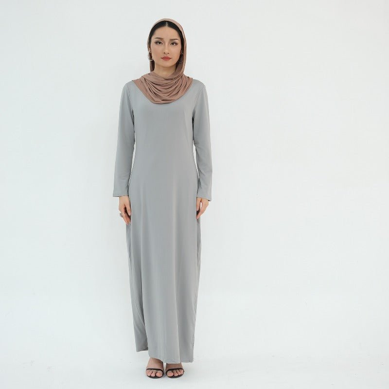 Ultra Long Milk Silk Soft Layering Essential Base Dress | Round Neck Pullover Maxi Underdress(MA319) - Mariam's Collection