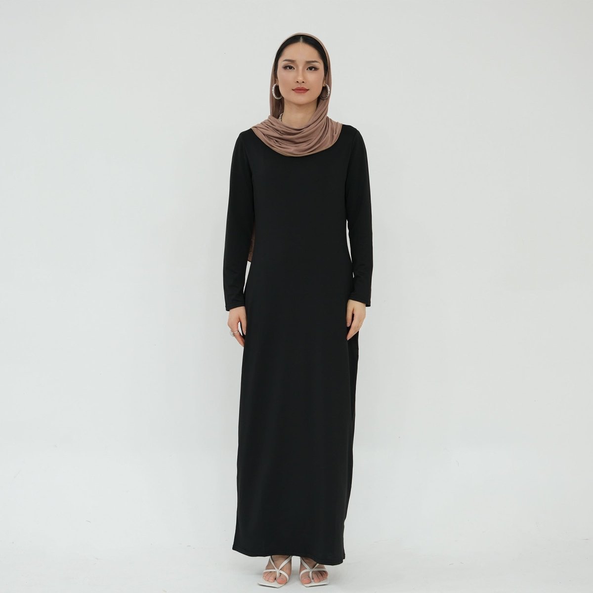 Ultra Long Milk Silk Soft Layering Essential Base Dress | Round Neck Pullover Maxi Underdress(MA319) - Mariam's Collection