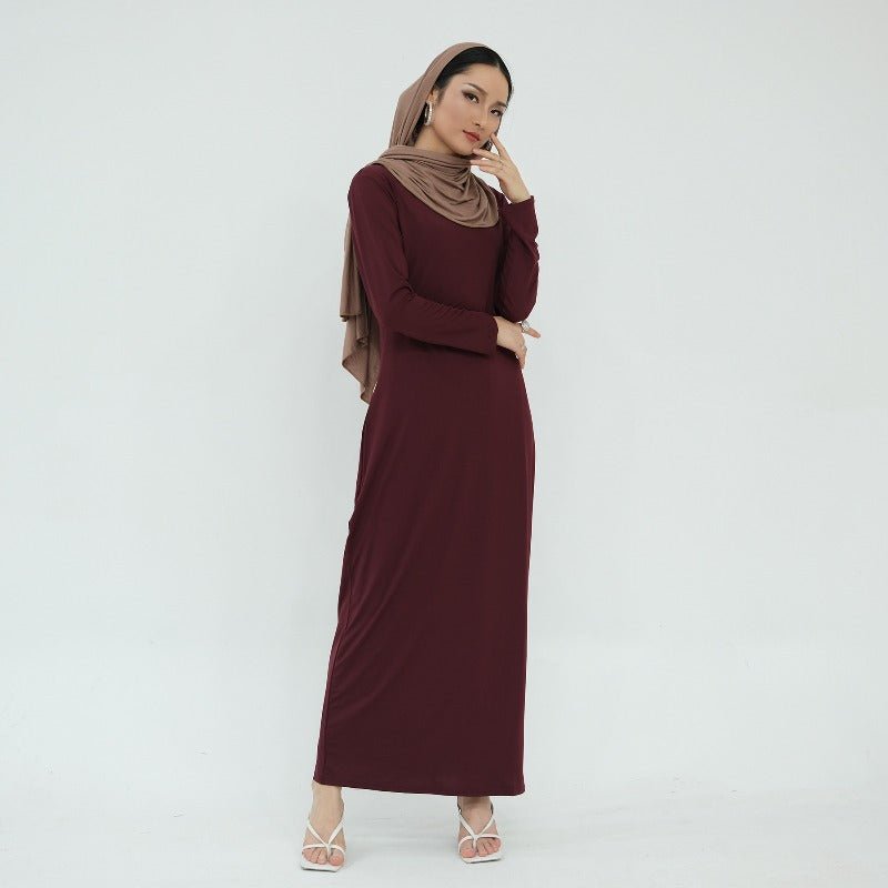 Ultra Long Milk Silk Soft Layering Essential Base Dress | Round Neck Pullover Maxi Underdress(MA319) - Mariam's Collection