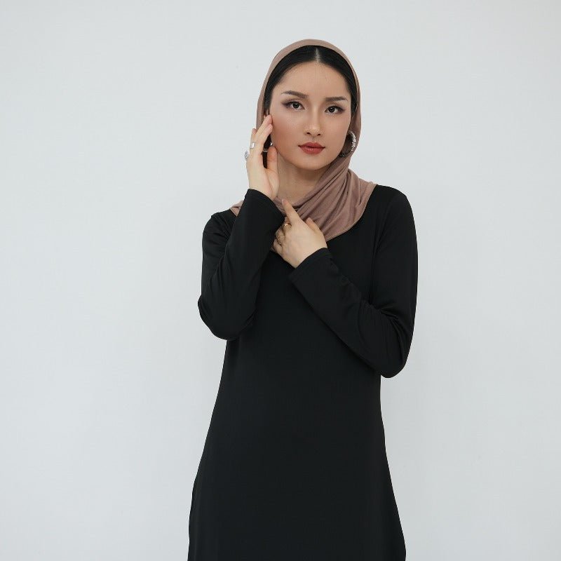 Ultra Long Milk Silk Soft Layering Essential Base Dress | Round Neck Pullover Maxi Underdress(MA319) - Mariam's Collection