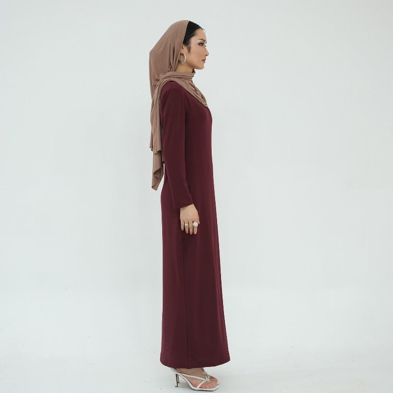 Ultra Long Milk Silk Soft Layering Essential Base Dress | Round Neck Pullover Maxi Underdress(MA319) - Mariam's Collection