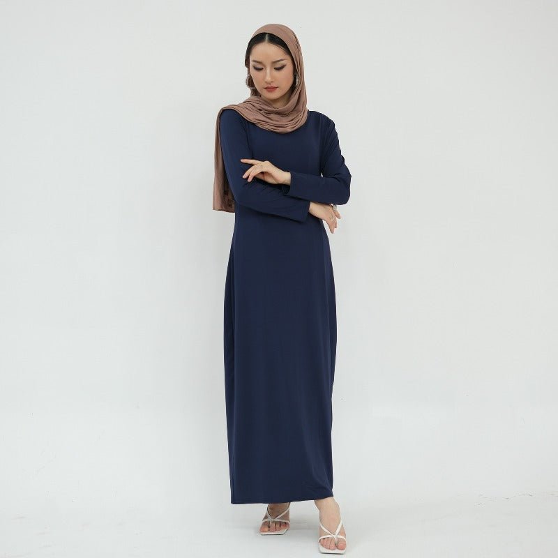 Ultra Long Milk Silk Soft Layering Essential Base Dress | Round Neck Pullover Maxi Underdress(MA319) - Mariam's Collection