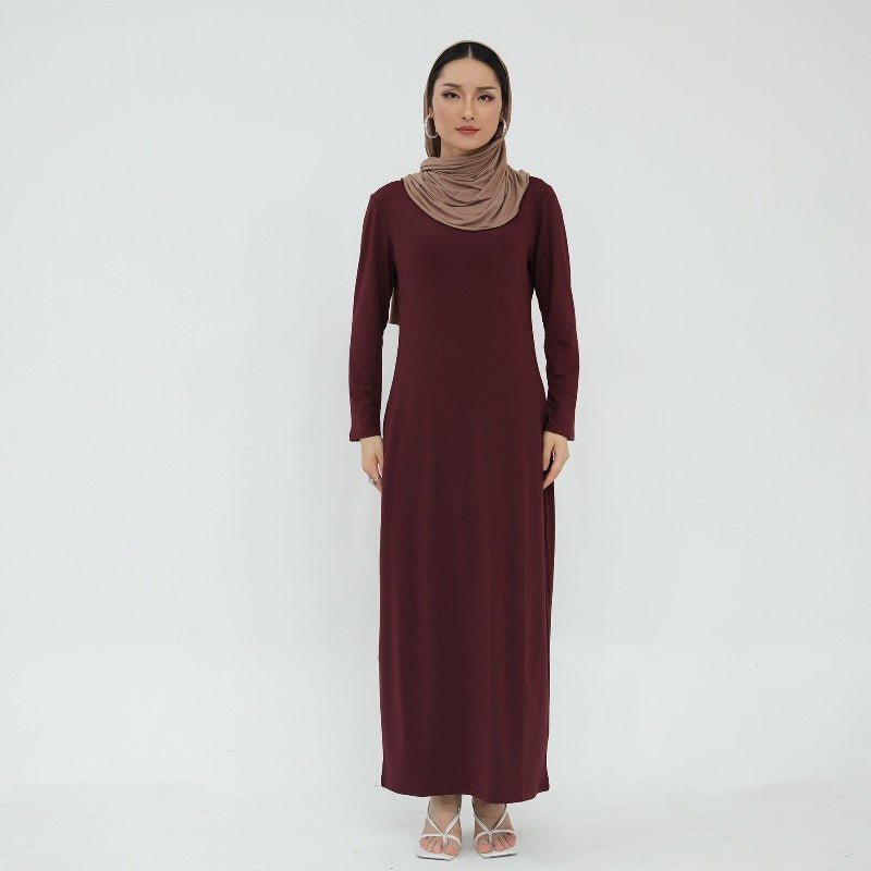 Ultra Long Milk Silk Soft Layering Essential Base Dress | Round Neck Pullover Maxi Underdress(MA319) - Mariam's Collection