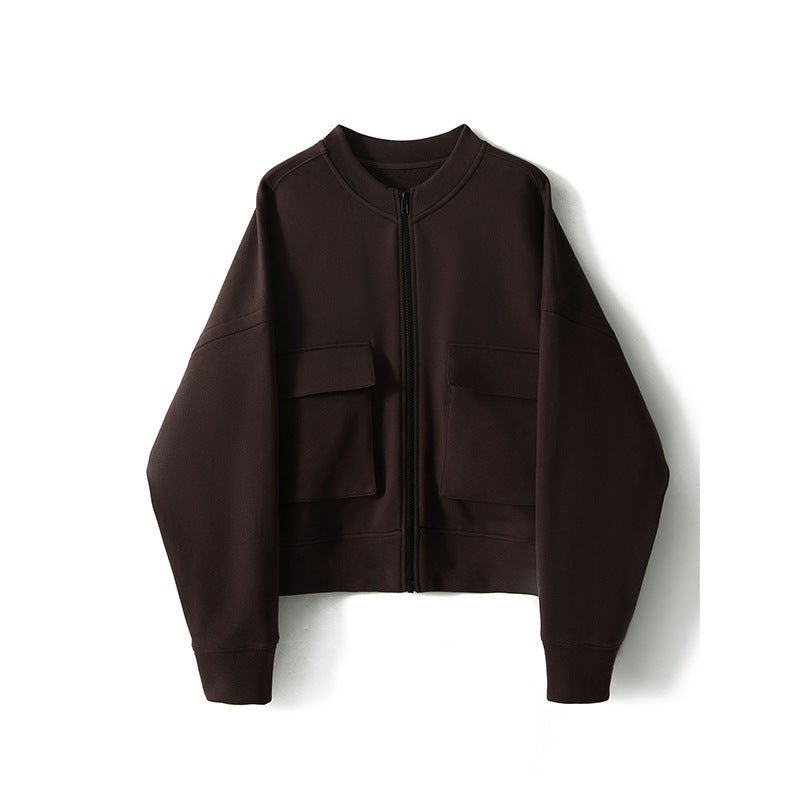 Utility Bomber Jacket | Fleece - Lined Cargo Pocket Jacket(MS245) - Mariam's Collection