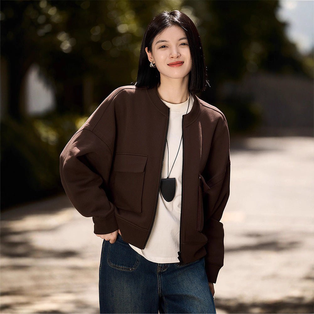 Utility Bomber Jacket | Fleece - Lined Cargo Pocket Jacket(MS245) - Mariam's Collection