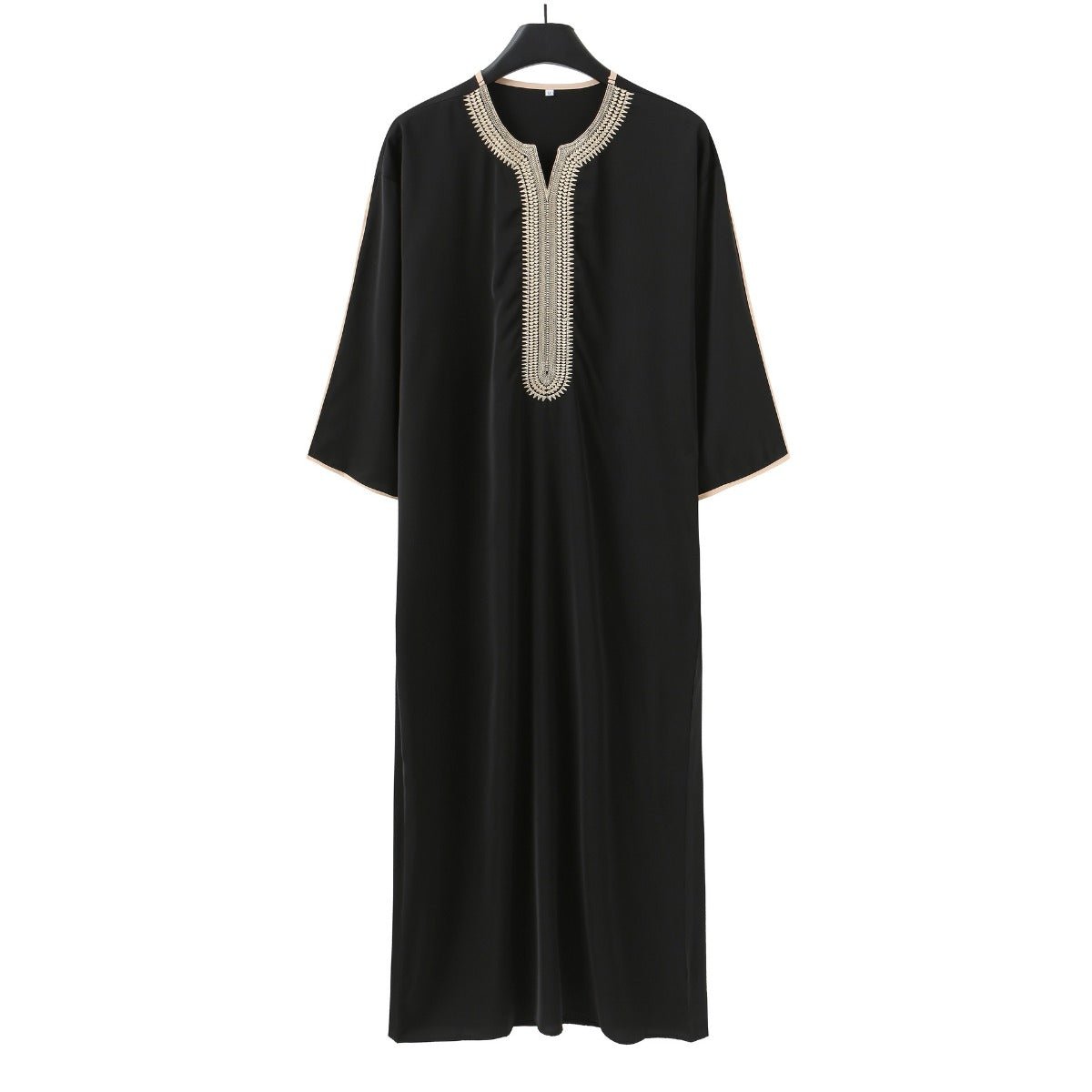 V - Neck Geometric Stitching Embroidered Medium Short Sleeve Muslim Robe Thobe. (MT030) - Mariam's Collection