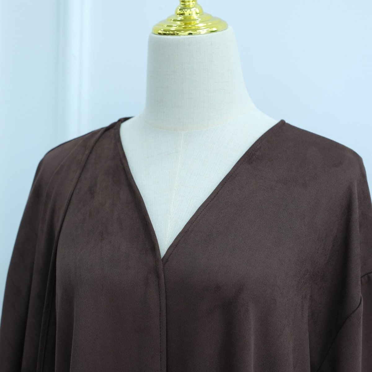 V - Neck Suede - Look Abaya with Attached Cape(MOA247) - Mariam's Collection