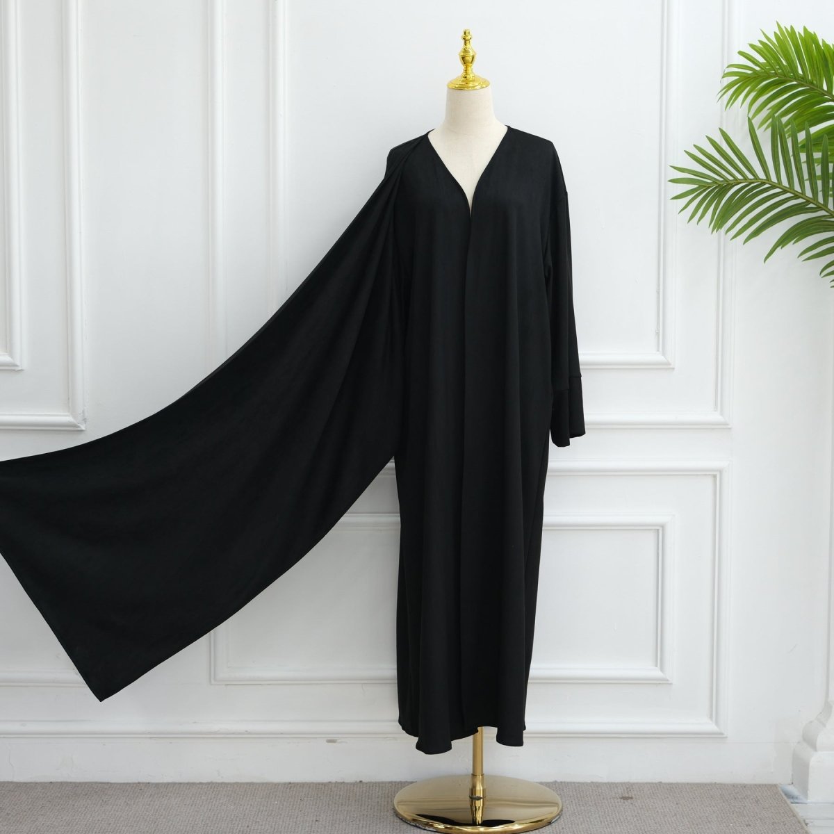 V - Neck Suede - Look Abaya with Attached Cape(MOA247) - Mariam's Collection