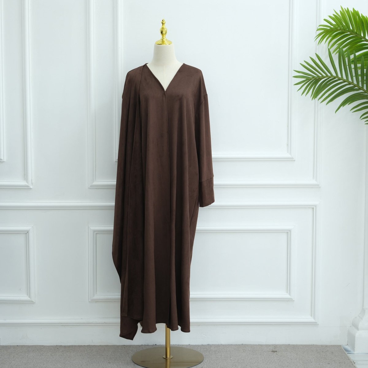 V - Neck Suede - Look Abaya with Attached Cape(MOA247) - Mariam's Collection