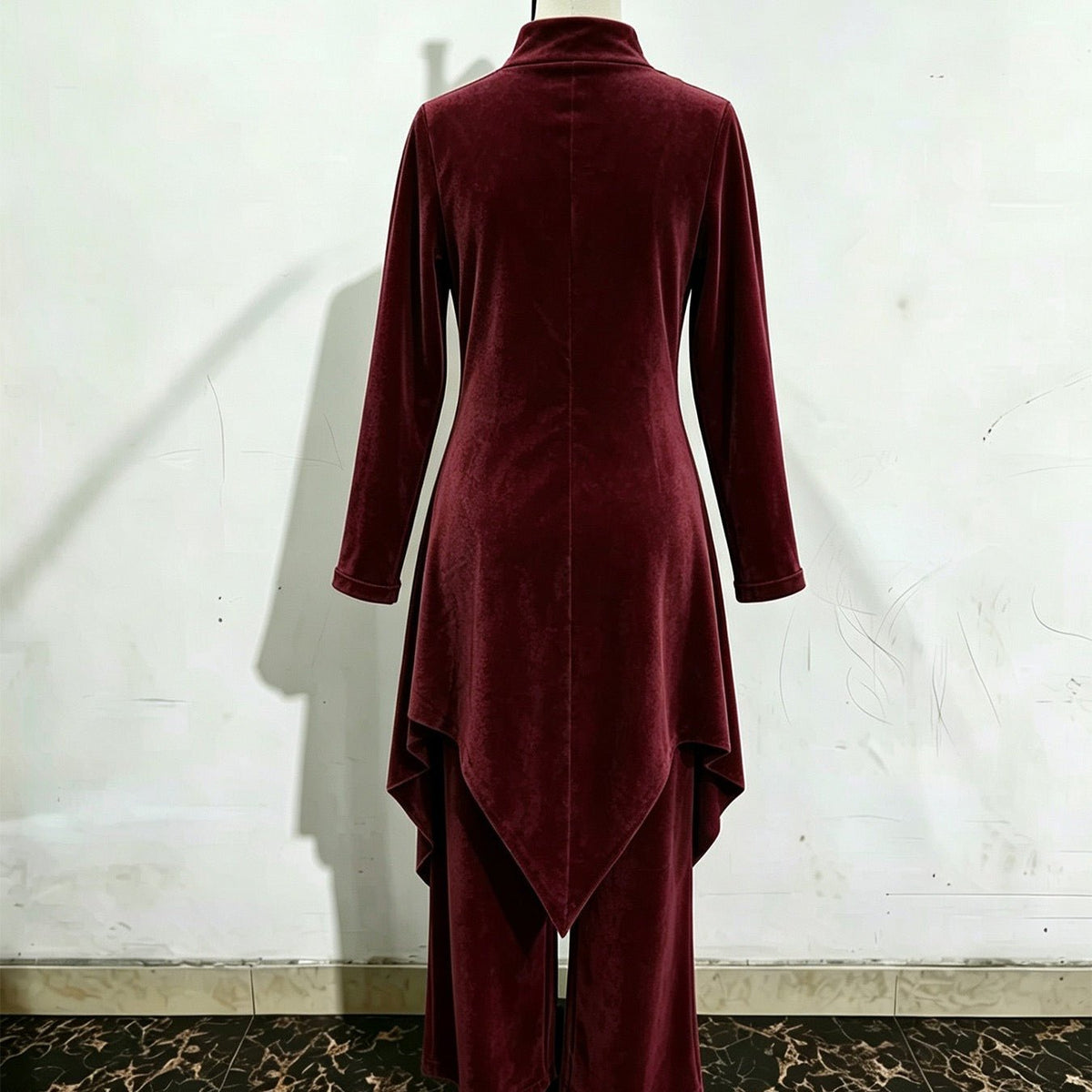 Velvet-Look Asymmetric Two-Piece Set(MS564) - Mariam's Collection