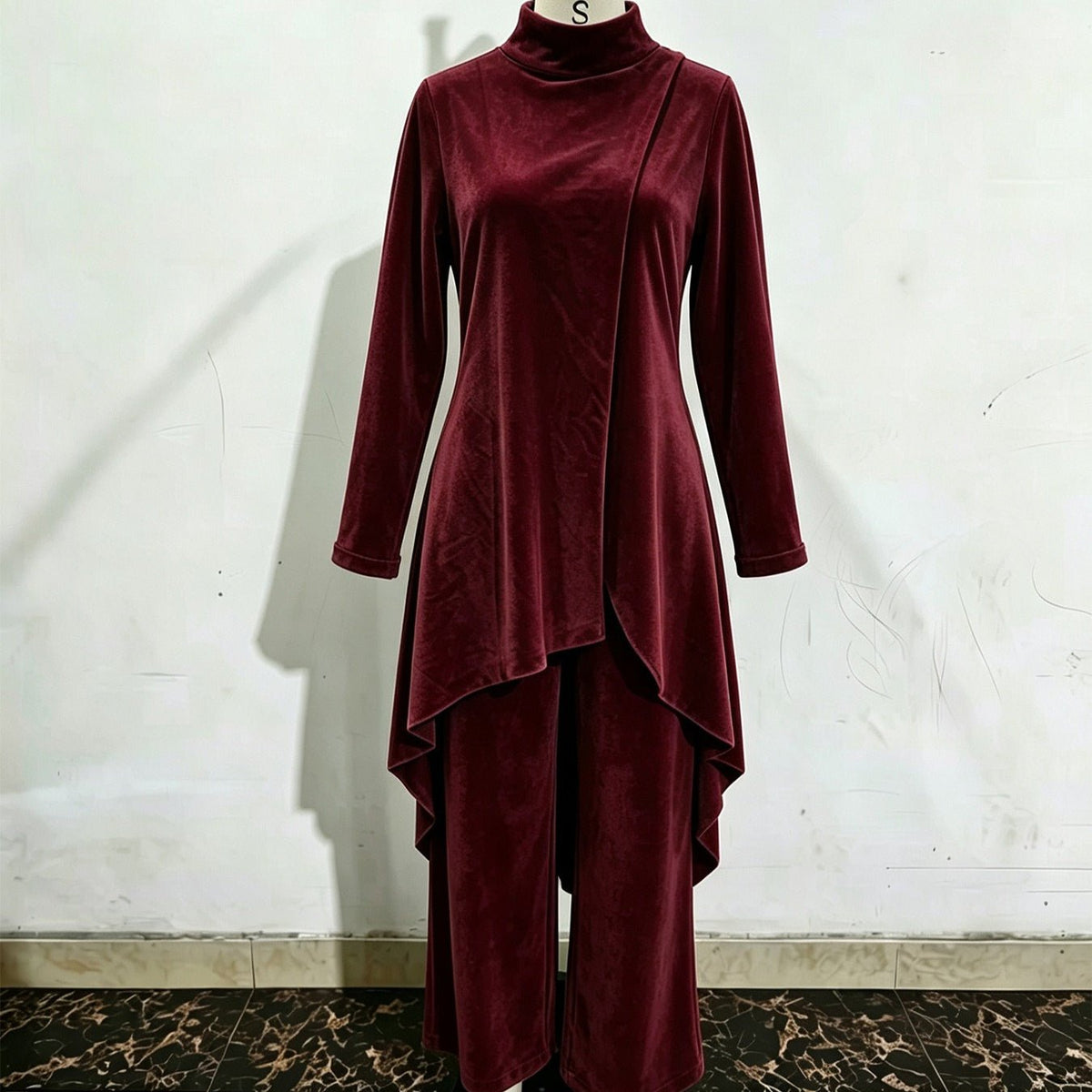 Velvet-Look Asymmetric Two-Piece Set(MS564) - Mariam's Collection