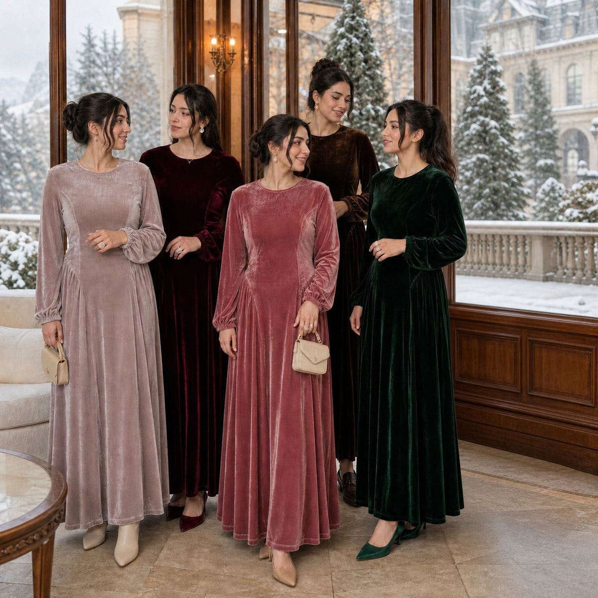 Velvet-Look Fit-and-Flare Maxi Dress(MS562) - Mariam's Collection