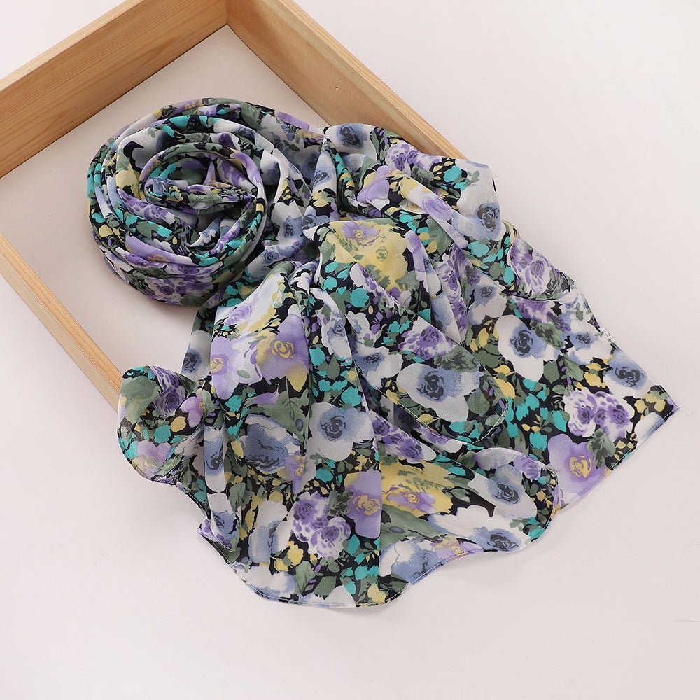 Versatile Chiffon Printed Floral Scarf Hijab (MH183) - Mariam's Collection